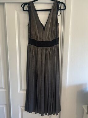 Pinch Metallic Grey Midi Dress with Black Smocked Waist